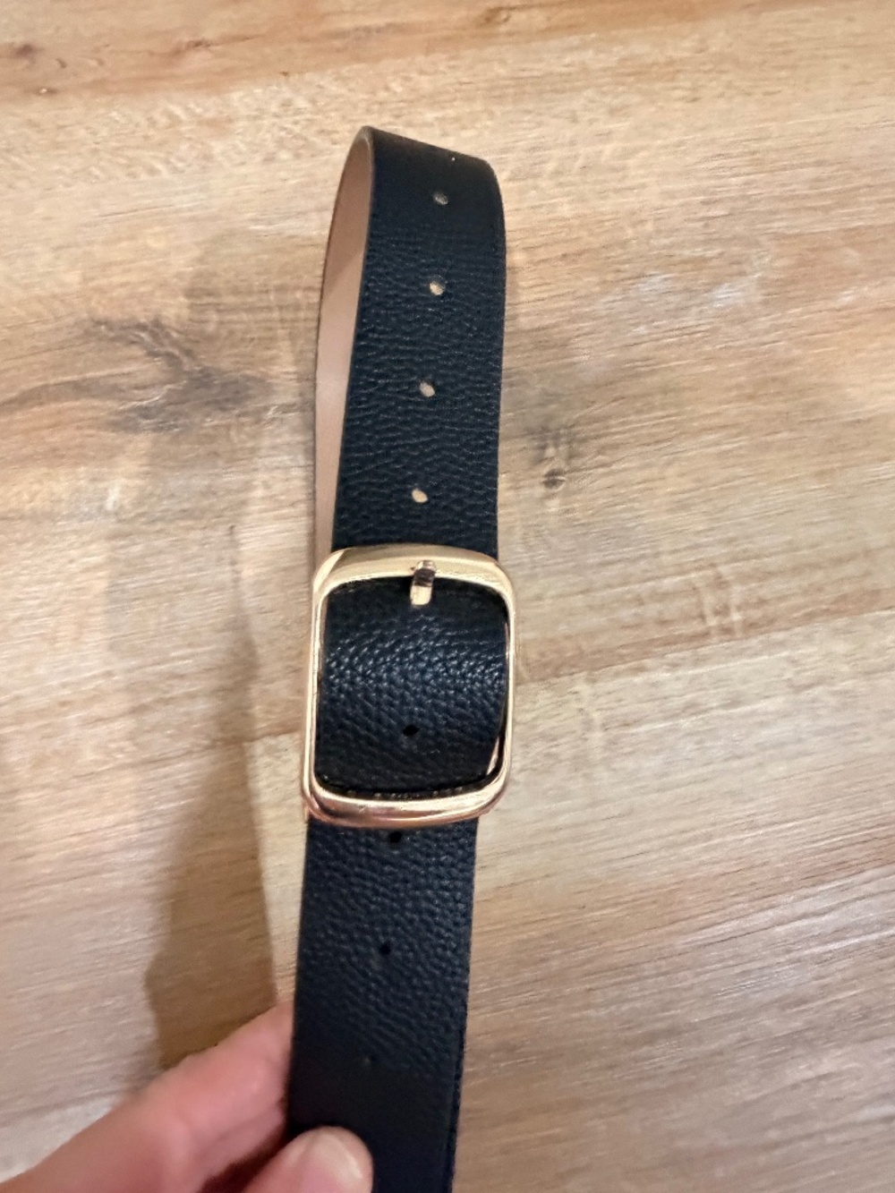 Classic Reversible Faux Leather Belt Black/Beige Gold Square Buckle-Small